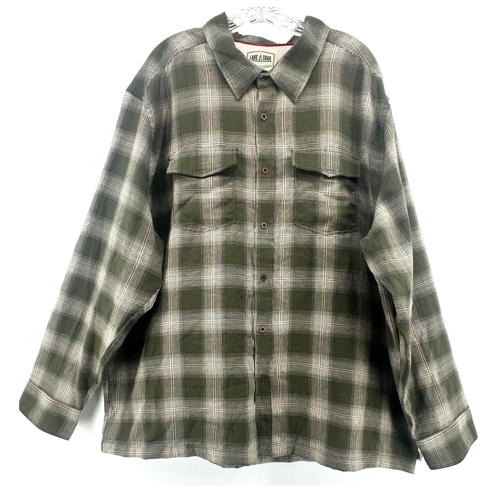 Lake & Trail Mens XXXL Green Flannel Plaid Button Down Shirt Recycled Polyester